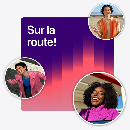 Couverture d’une liste de lecture collaborative intitulée « Liste de lecture pour la route » avec des photos de profil de différentes personnes