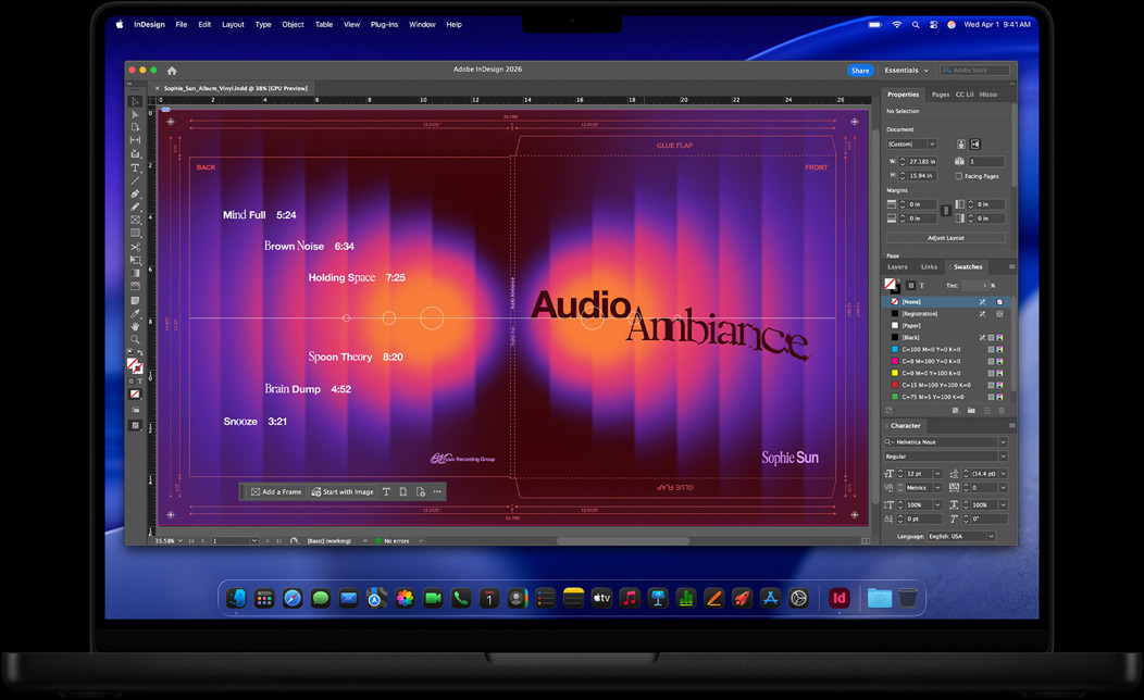 Adobe InDesign blir brukt til å lage et platecover på MacBook Pro-skjermen