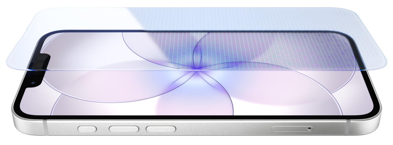 iPhone 17e, front exterior with Ceramic Shield, side exterior, white colour, buttons: Action, volume