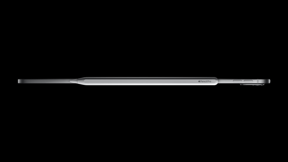 Apple Pencil Pro 吸附於新款 iPad Pro。