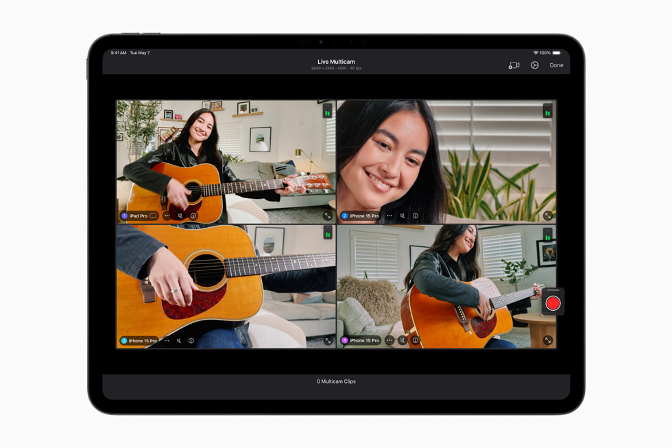 iPad 版 Logic Pro 2 的 Live Multicam 功能顯示於 iPad Pro 上。