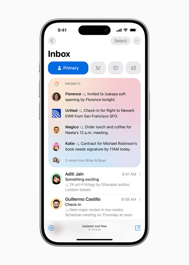 Fitur Pesan Prioritas ditampilkan di iPhone 15 Pro.