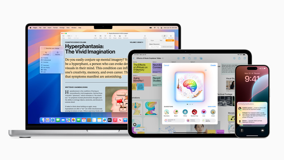 MacBook Pro, iPad Pro, dan iPhone 15 Pro menampilkan fitur Apple Intelligence baru.