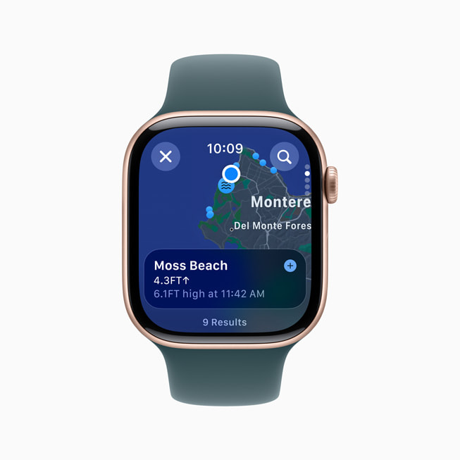 L’app Marées affiche une carte contenant des informations sur les marées près de Moss Beach.