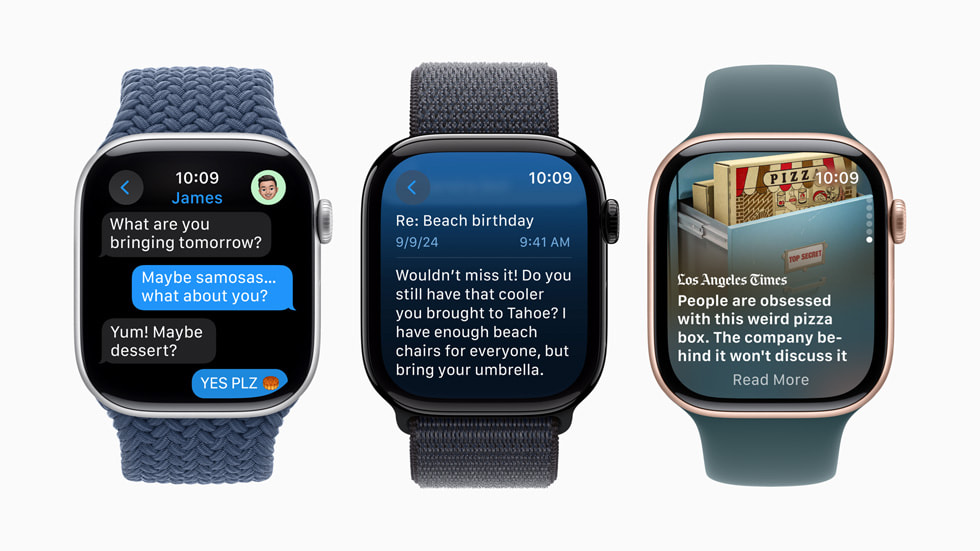 L’écran plus grand est présenté sur trois modèles d’Apple Watch Series 10.