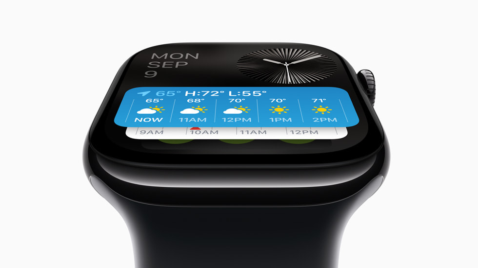 Une Apple Watch Series 10 est présentée de face légèrement inclinée vers l’arrière.