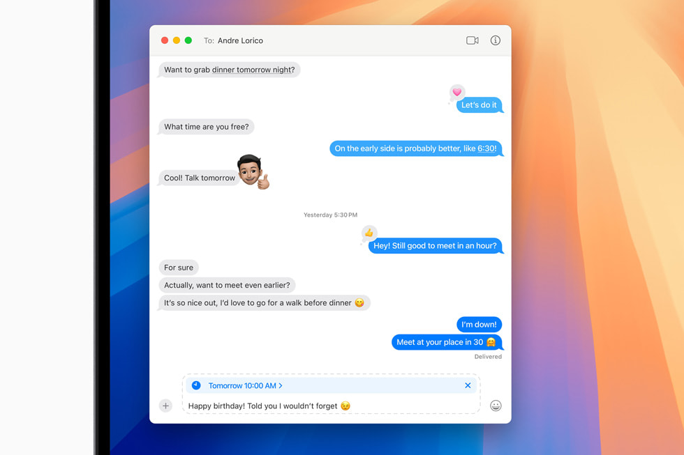 「あとで送信」機能が表示されているMessageの会話。
