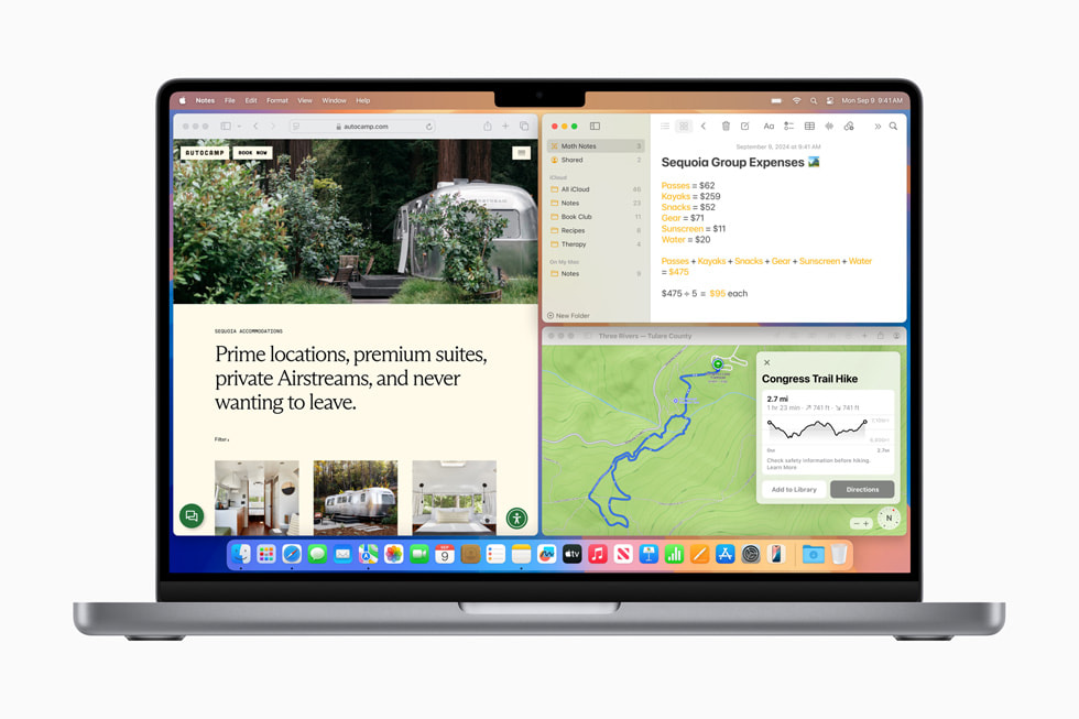 MacBook Proにタイル表示されている3つのアプリのウインドウ。