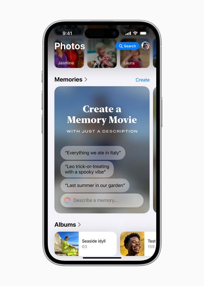 Un mensaje invita a un usuario a crear una video de recuerdo en el iPhone 16 con la app Fotos.