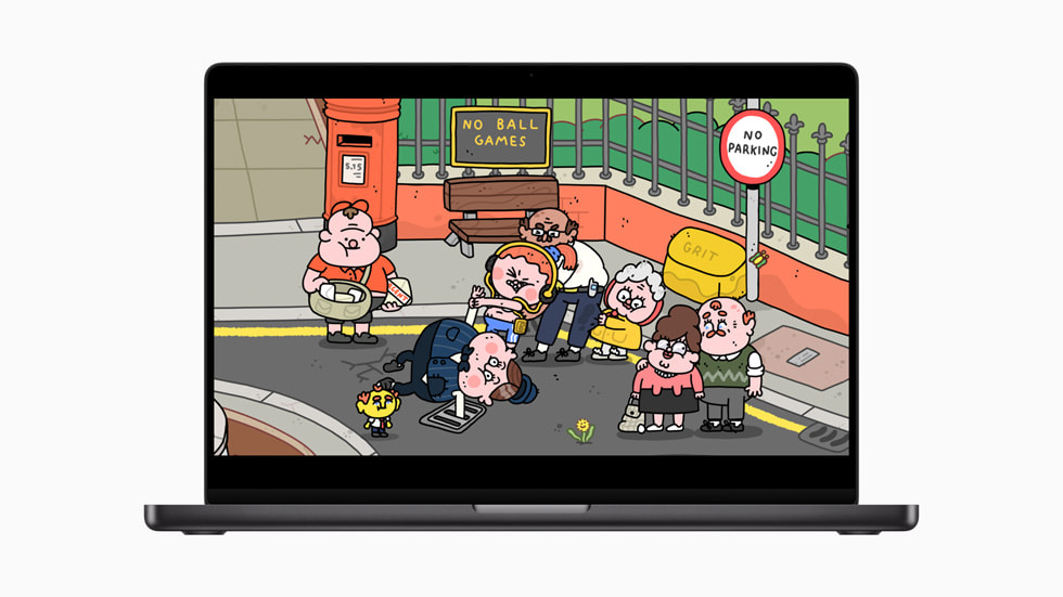 Une capture d’écran de Thank Goodness You’re Here! sur le MacBook Pro.