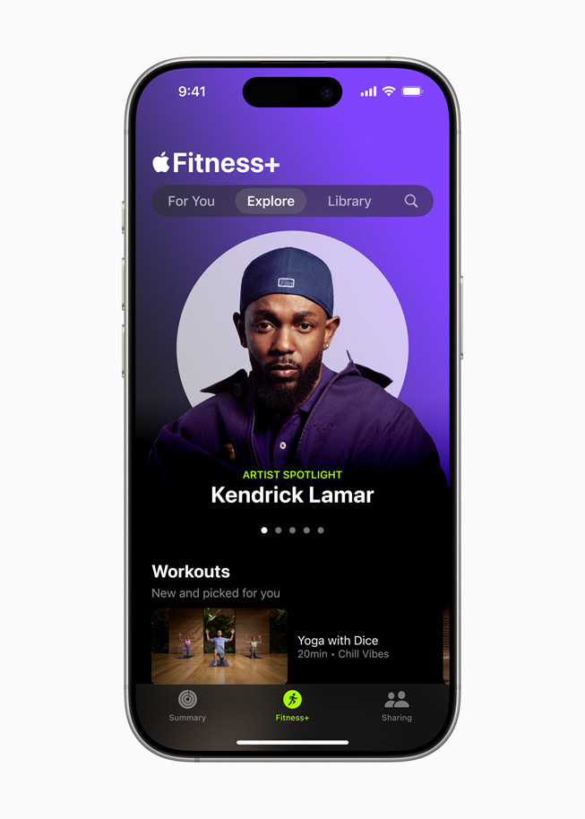 Kendrick Lamar’s Artist Spotlight workout in Apple Fitness+ is shown on iPhone 16.