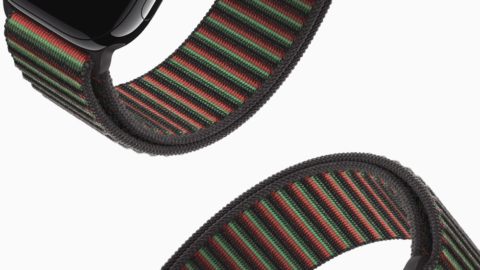 Un gros plan sur la nouvelle Boucle Sport et le cadran assorti.