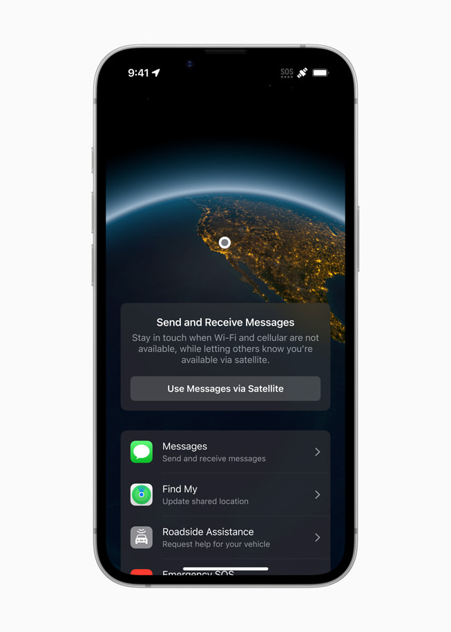 La fonctionnalité Messages par satellite affichée sur l’iPhone 16e.