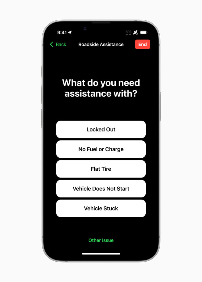 Le service Assistance routière par satellite affiché sur l’iPhone 16e.