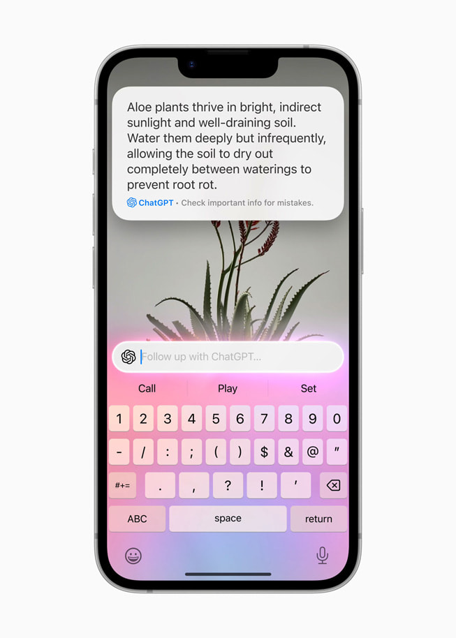 L’image d’une plante avec une description de ChatGPT après l’activation du bouton Action pour l’intelligence visuelle.