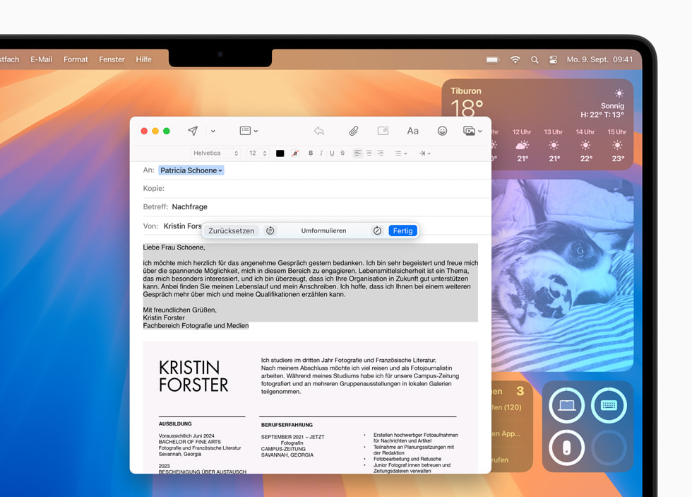 Schreibwerkzeuge in Mail auf einem MacBook Pro.
