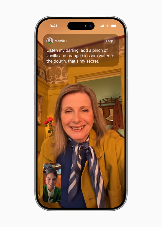 FaceTime에서 실시간 번역 기능을 보여주는 iPhone 16 Pro.