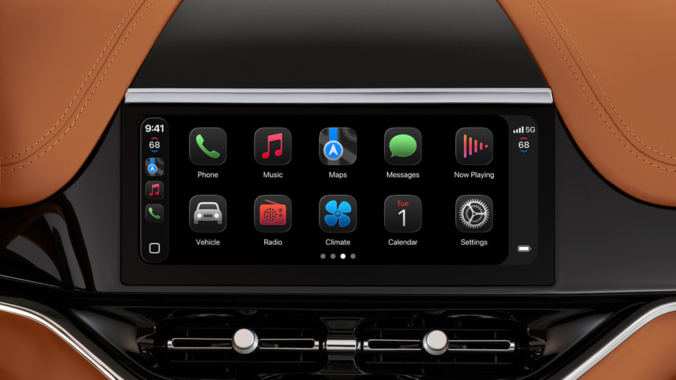 새로운 CarPlay Ultra 경험으로 표시한 자동차 제어 요소들.