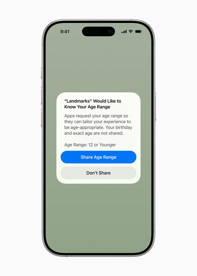 An image of an iOS prompt requesting a child’s age range with a developer app, as displayed on iPhone.