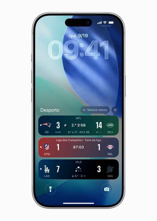 iPhone 17 Pro shows multiple scores in various sports leagues displayed on the Lock Screen.