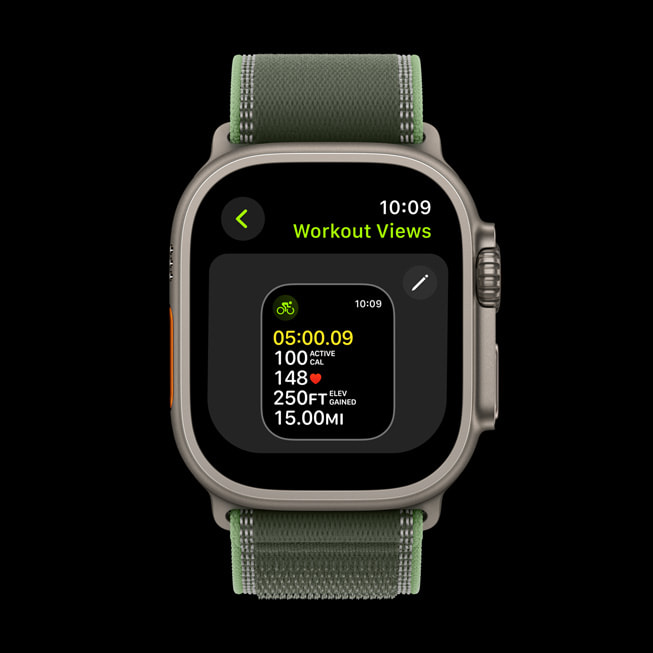 Apple Watch Ultra 3 montrant les Vues de l’exercice d’un utilisateur.