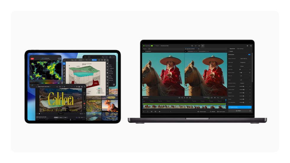 iPad Pro 11" e 13" e un MacBook Pro 14" nero siderale.