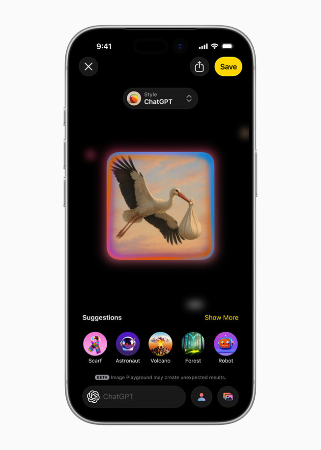Image Playground met ChatGPT-integratie op iPhone.