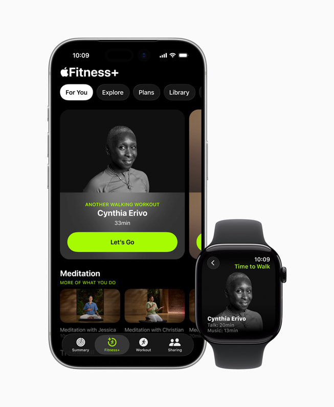 El episodio de Hora de caminar de Cynthia Erivo en Apple Fitness+ en la pantalla de un iPhone 17 Pro.
