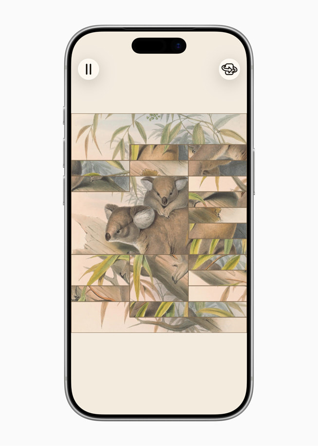 Captura de pantalla tomada en un iPhone 17 Pro que muestra un puzzle con un koala y su cría en un eucalipto. 