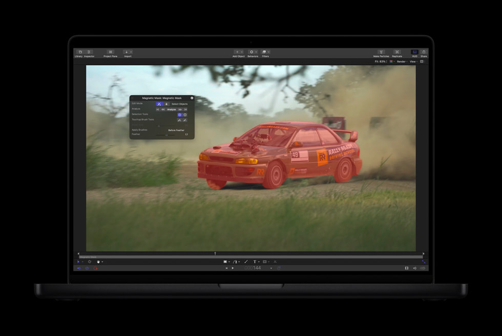 Magnetisk maske i Motion vist på MacBook Pro.