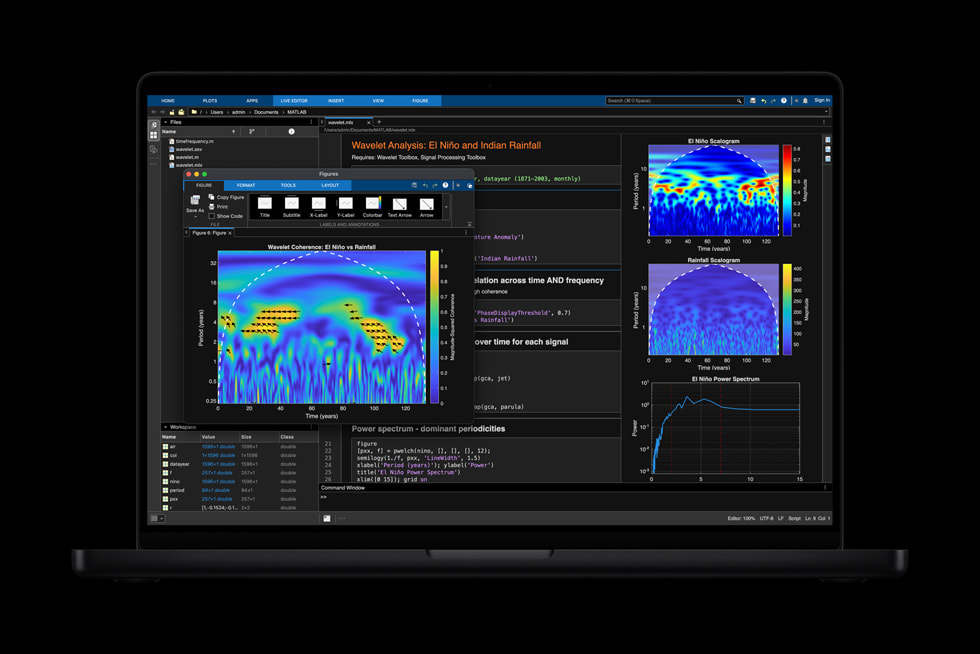 Una MacBook Pro muestra una pantalla de MATLAB.