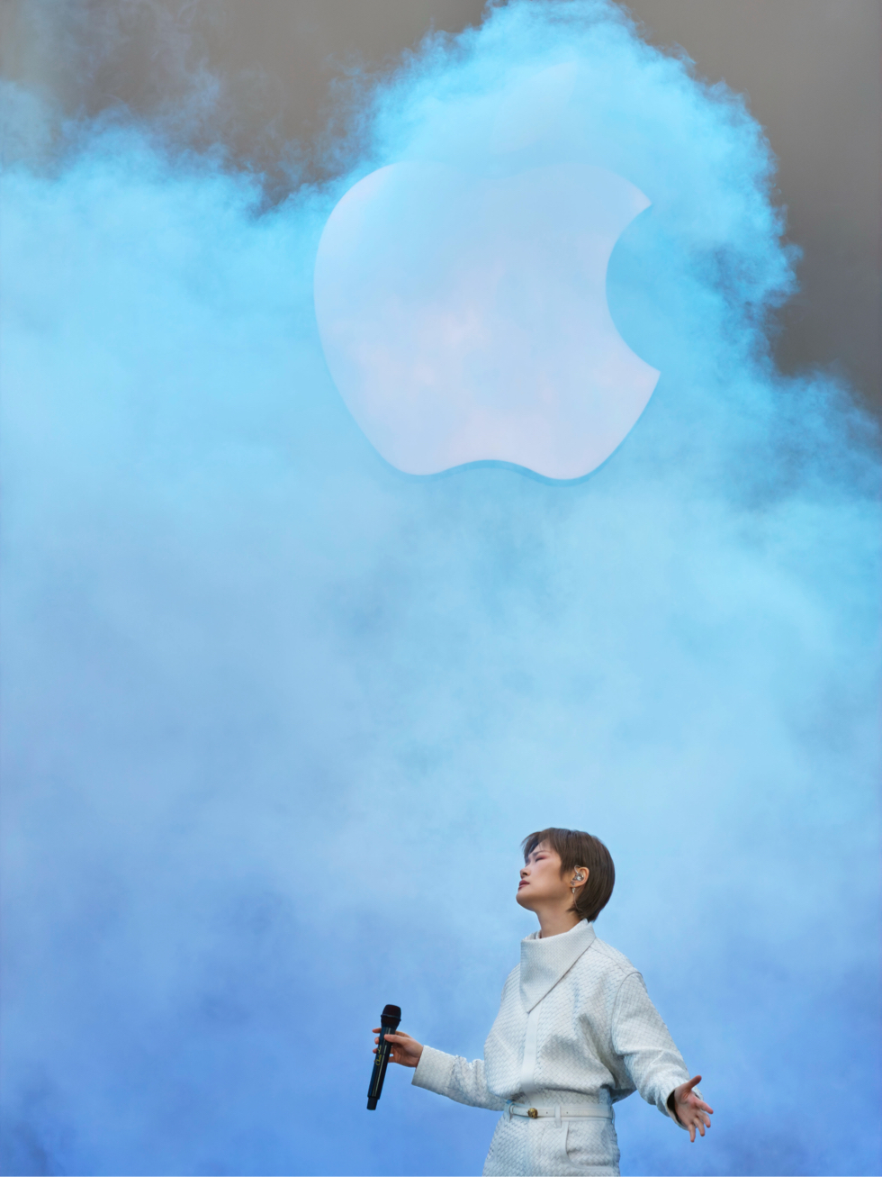 Chris Lee pictured performing in a cloud of smoke at Apple Taikoo Li Chengdu in China.