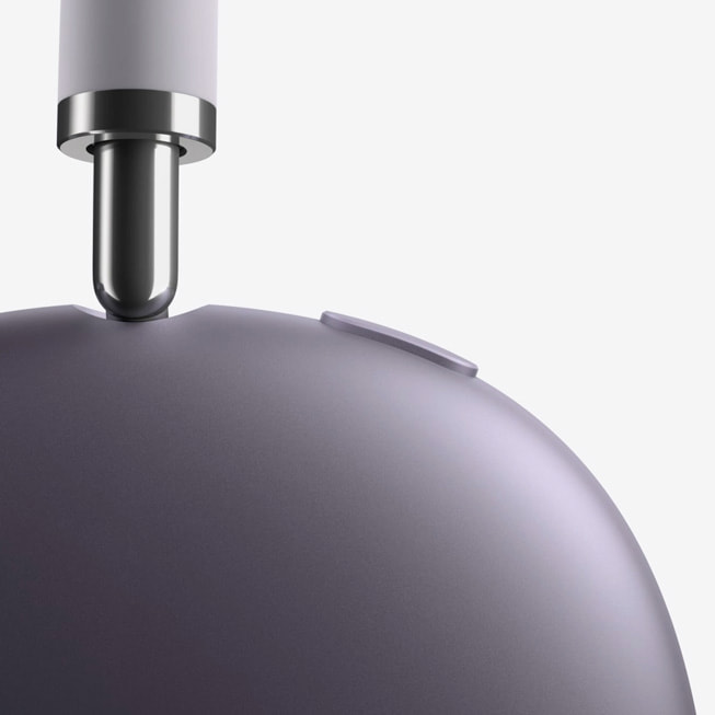 Foto close-up AirPods Max 2 warna ungu.