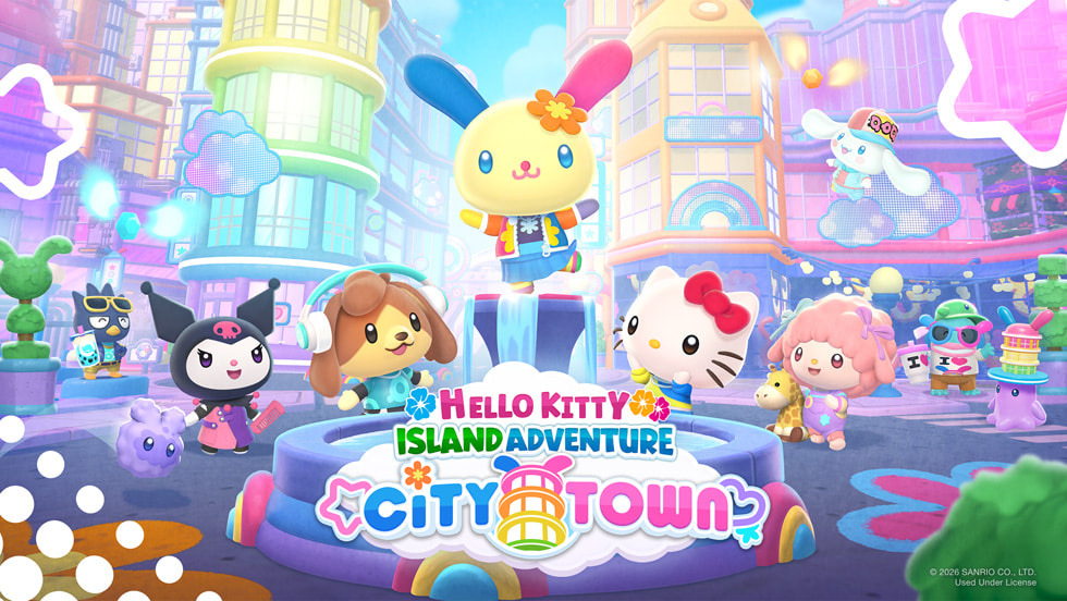 Arte gráfico de la trama de City Town de Hello Kitty Island Adventure.