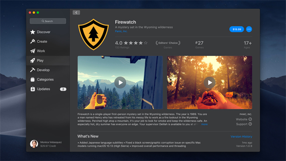 Capture d’écran de l’app Firewatch sur le nouveau Mac App Store