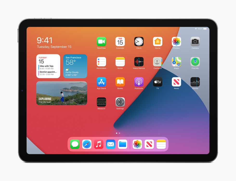 Het nieuw vormgegeven Beginscherm op iPad Air.