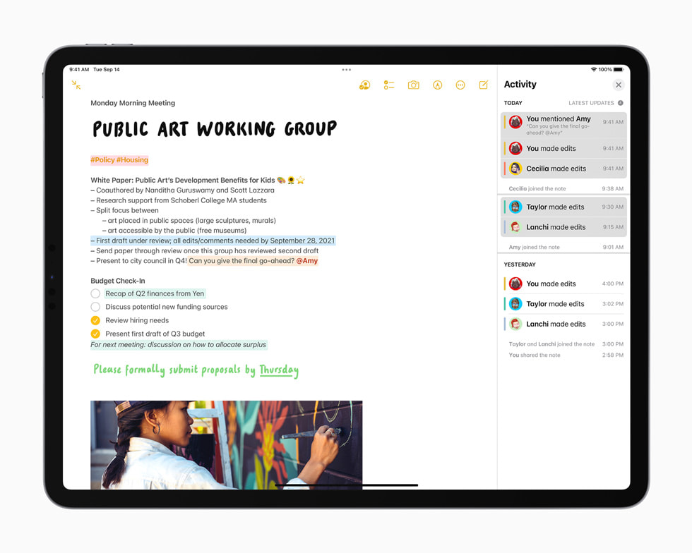 A shared note displayed on iPad Pro.
