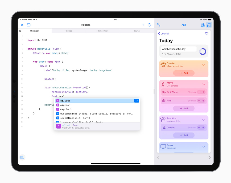 El entorno de programación de Swift en el iPad Pro. 