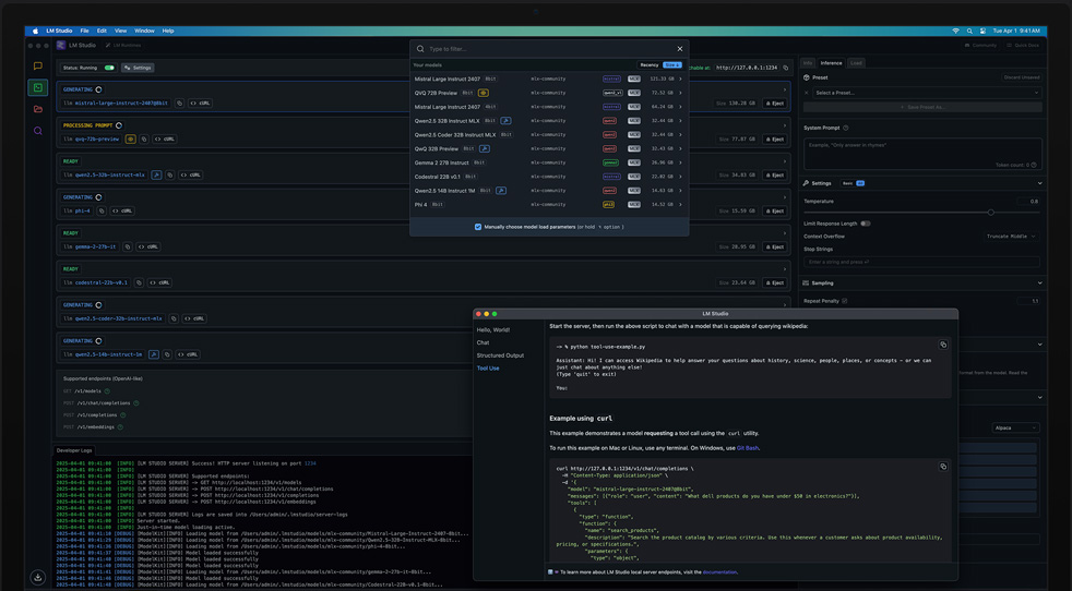 使用 LM Studio 和 Apple MLX 檢視學習模型的 M3 Ultra Mac Studio