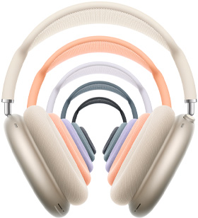 AirPods Max-over-ear-hovedtelefoner i lilla med ørepuder, teleskoparme og bøjle