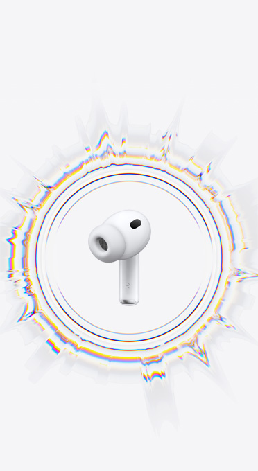 AirPods Pro 3 omgivet af runde lydbølger