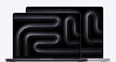 14 hüvelykes és 16 hüvelykes MacBook Pro, a kép a méretbeli különbséget érzékelteti