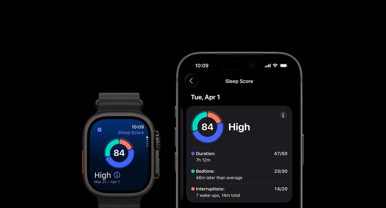 Diagram lingkaran rating dan skor tidur di Apple Watch Ultra 3, analisis lengkap terbuka di iPhone yang dipasangkan