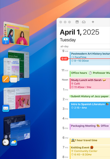Vários apps para iOS exibidos em grupos na Mesa de um MacBook.