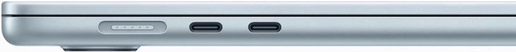 Αριστερή πλευρά ενός MacBook Air με θύρα MagSafe και δύο θύρες Thunderbolt 4