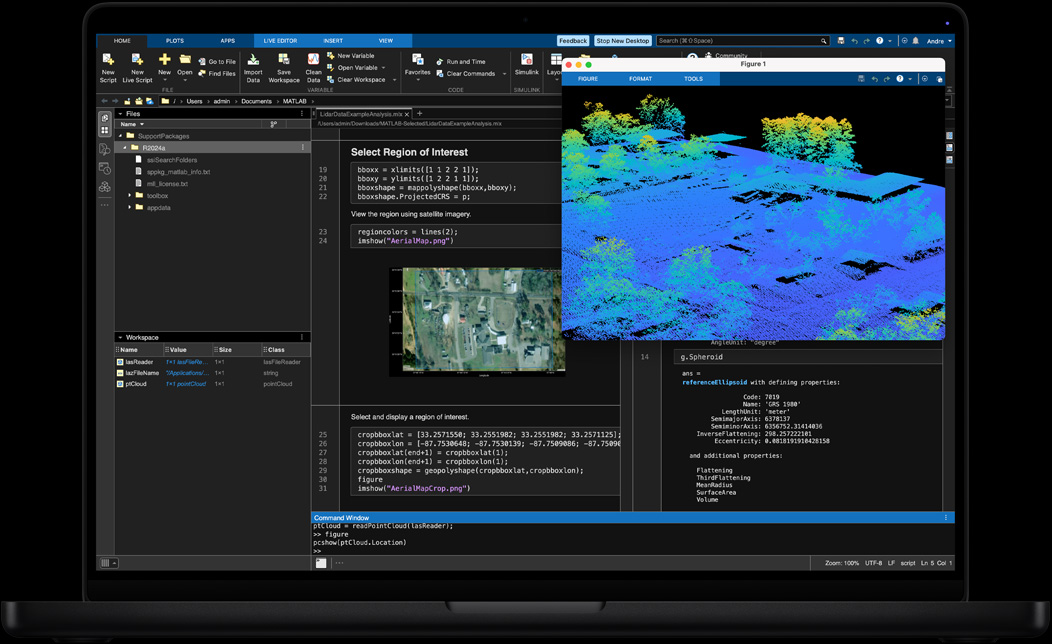 Screen of MacBook Pro of MATLAB being used for geospatial data processing and visualisation