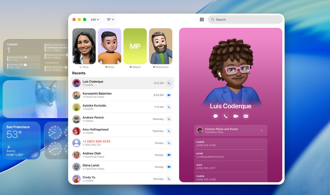MacBook Pro, app Τηλέφωνο ανοιχτό, εμφάνιση επαφής από πρόσφατη κλήση